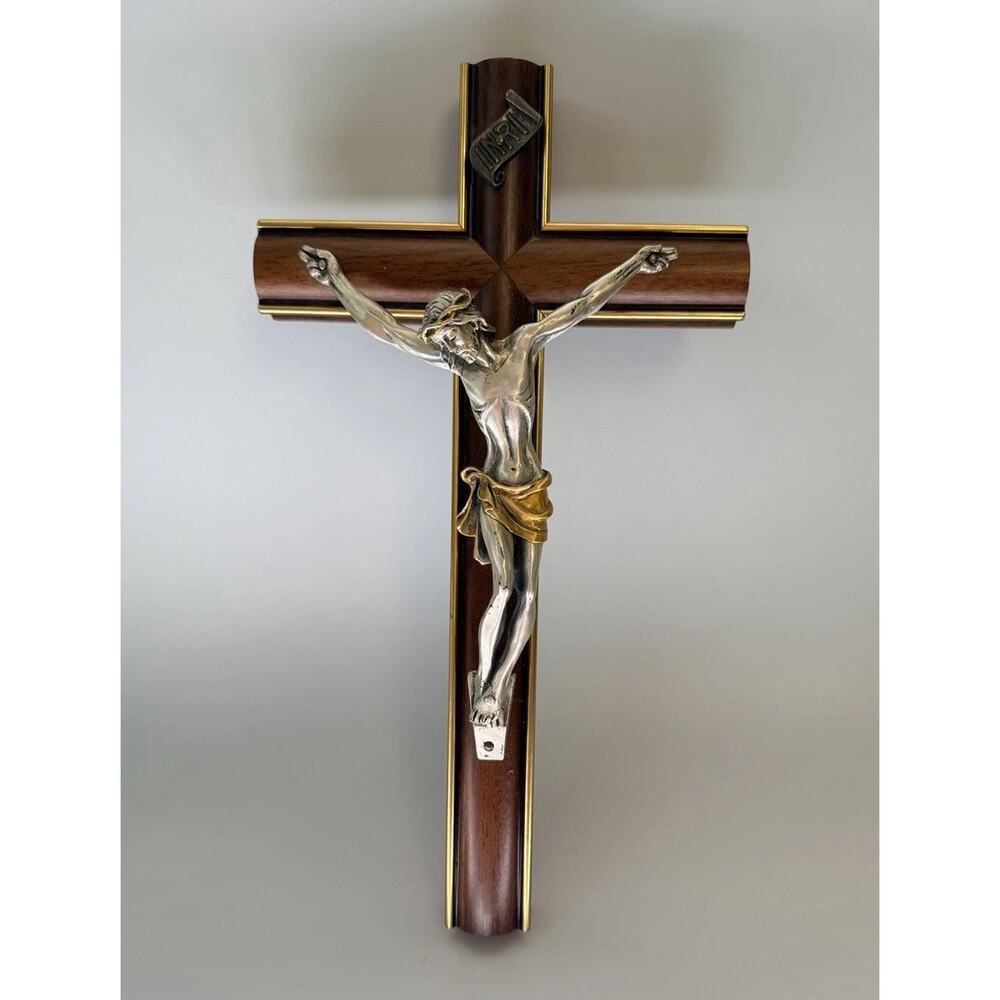 Vintage Signed F. Giglis Silver Plated 999 Italy Cross Crucifix Catholic Italian